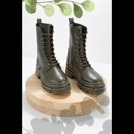 جزمة Bambi بتصميم سحاب ساق متوسط الطول للنساء لون زيتي