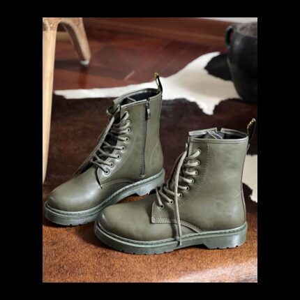 جزمة Bambi بتصميم سحاب ساق متوسط الطول للنساء لون زيتي