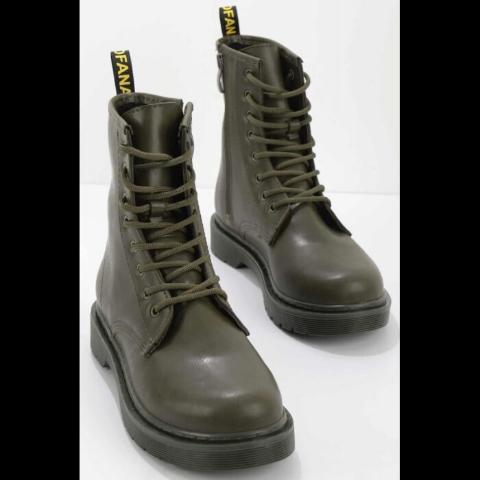 ⁦جزمة Bambi بتصميم سحاب ساق متوسط الطول للنساء لون زيتي⁩ - الصورة ⁦3⁩