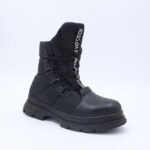 ⁦جزمة Bambi بتصميم أربطة ساق متوسط الطول للنساء لون أسود⁩ - الصورة ⁦3⁩