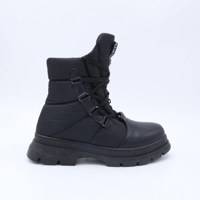 ⁦جزمة Bambi بتصميم أربطة ساق متوسط الطول للنساء لون أسود⁩ - الصورة ⁦5⁩