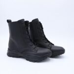 ⁦جزمة CZ بتصميم أربطة ساق متوسط الطول للنساء لون أسود⁩ - الصورة ⁦2⁩