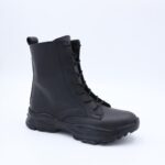 ⁦جزمة CZ بتصميم أربطة ساق متوسط الطول للنساء لون أسود⁩ - الصورة ⁦3⁩