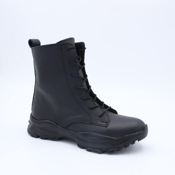 ⁦جزمة CZ بتصميم أربطة ساق متوسط الطول للنساء لون أسود⁩ - الصورة ⁦3⁩