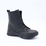 ⁦جزمة CZ بتصميم أربطة ساق متوسط الطول للنساء لون أسود⁩ - الصورة ⁦4⁩