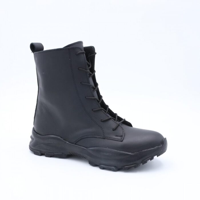 ⁦جزمة CZ بتصميم أربطة ساق متوسط الطول للنساء لون أسود⁩ - الصورة ⁦4⁩