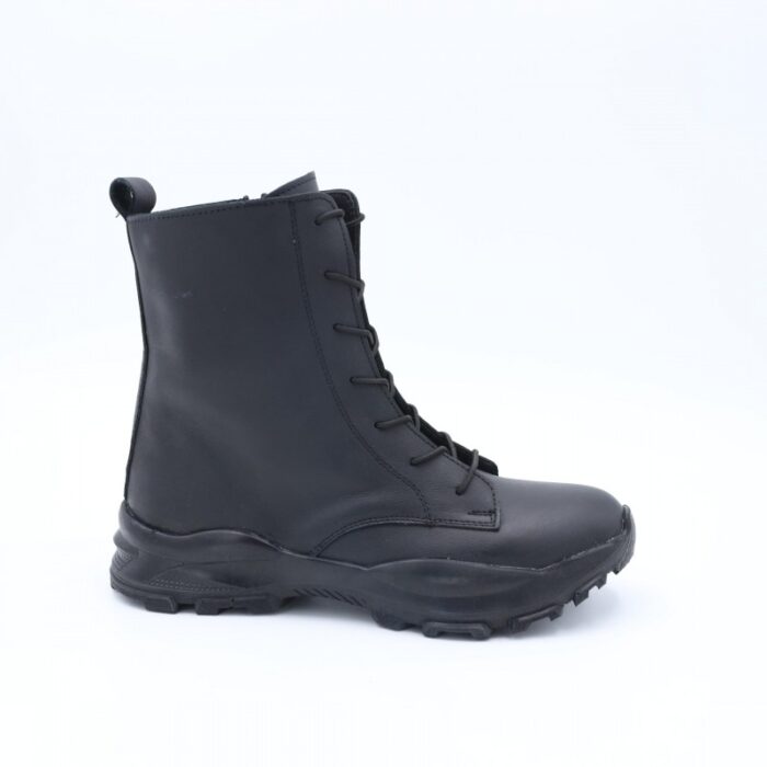 ⁦جزمة CZ بتصميم أربطة ساق متوسط الطول للنساء لون أسود⁩ - الصورة ⁦5⁩