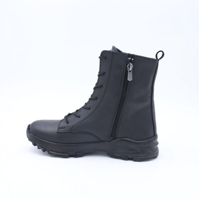 ⁦جزمة CZ بتصميم أربطة ساق متوسط الطول للنساء لون أسود⁩ - الصورة ⁦6⁩