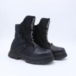 جزمة بتصميم ساق متوسط الطول للنساء لون أسود