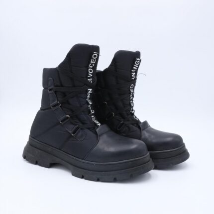 جزمة بتصميم ساق متوسط الطول للنساء لون أسود