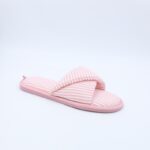 ⁦حفاية فرو شتوية بتصميم مفتوح الأصابع للنساء لون زهري مخطط أبيض⁩ - الصورة ⁦2⁩