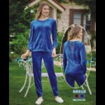بجامة مخمل بأكمام طويلة للنساء لون أزرق