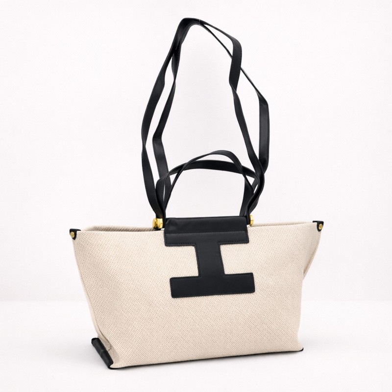 ⁦حقيبة كتف ستاتية لون بيج و اسود⁩ - الصورة ⁦1⁩