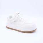 ⁦بوت رياضي جلد نعل عريض للنساء لون ابيض⁩ - الصورة ⁦3⁩