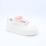 ⁦بوت رياضي جلد نعل عريض للنساء لون اوف وايت وبيج⁩ - الصورة ⁦2⁩