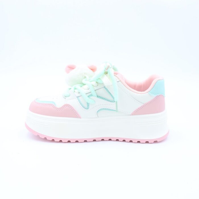 ⁦بوت رياضي جلد نعل عريض للنساء لون ابيض وزهري⁩ - الصورة ⁦4⁩