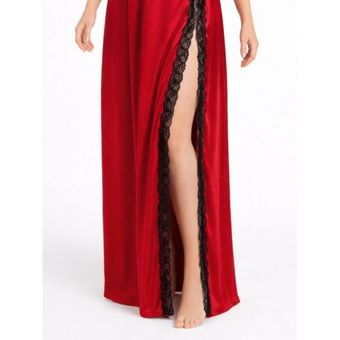 ⁦فستان نوم مخملي للنساء لون أحمر⁩ - الصورة ⁦3⁩