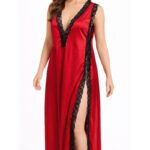 ⁦فستان نوم مخملي للنساء لون أحمر⁩ - الصورة ⁦4⁩