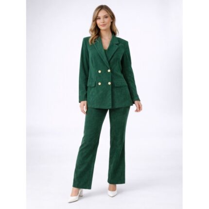 طقم ستاتي مخمل قطعتين للنساء لون أخضر