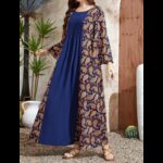 ⁦فستان سموك طباعة بيزلي اكمام على شكل بوق مقاس كبير⁩ - الصورة ⁦3⁩