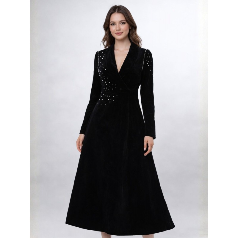 ⁦فستان ستاتي لون اسود⁩ - الصورة ⁦1⁩