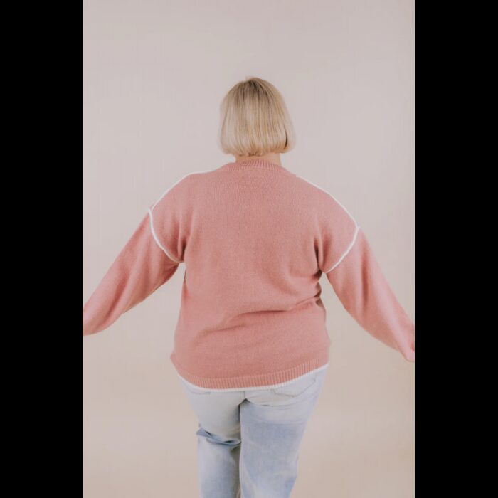 ⁦بلوزة صوف اوفر سايز بأكمام طويلة للنساء لون زهري⁩ - الصورة ⁦2⁩