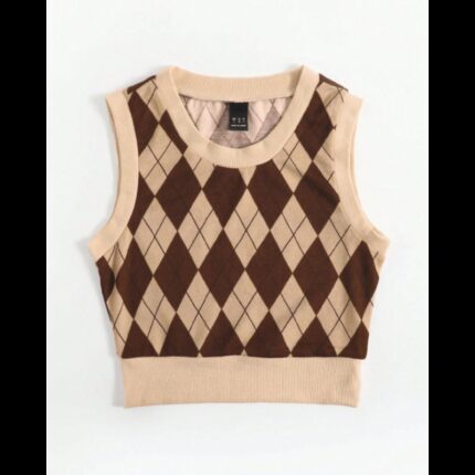 بلوزة كت نسائية لون بني وبيج