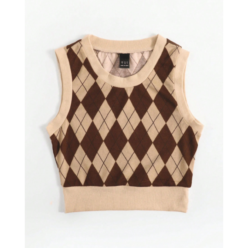 ⁦بلوزة كت نسائية لون بني وبيج⁩ - الصورة ⁦1⁩