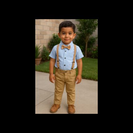 طقم ملابس قطعتين للأطفال مع قميص بربطة عنق لون ازرق وكموني