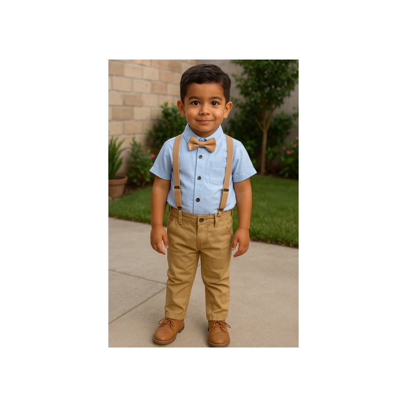 ⁦طقم ملابس قطعتين للأطفال مع قميص بربطة عنق لون ازرق وكموني⁩ - الصورة ⁦1⁩