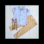 ⁦طقم ملابس قطعتين للأطفال مع قميص بربطة عنق لون ازرق وكموني⁩ - الصورة ⁦2⁩