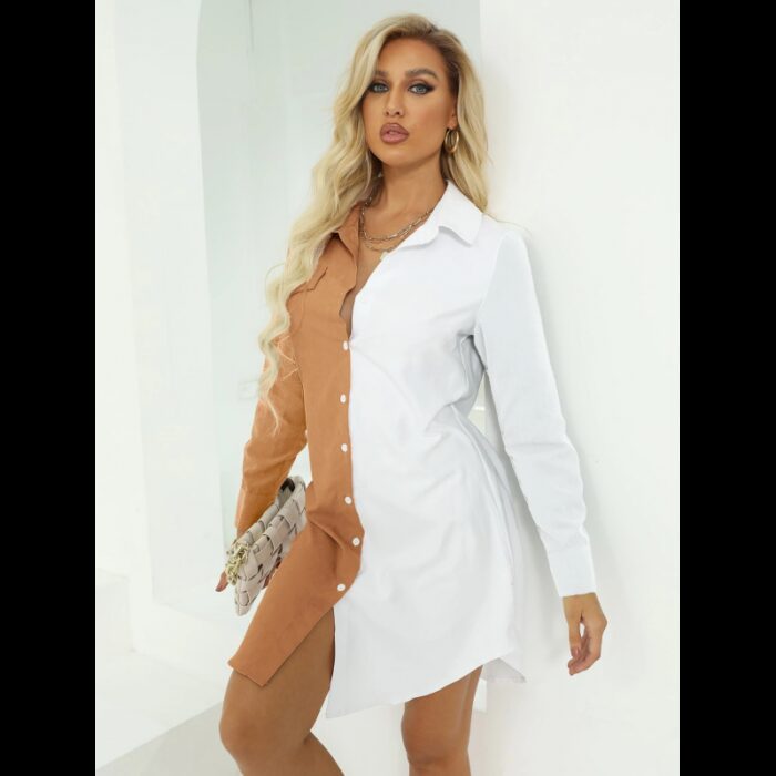 ⁦قميص بأكمام طويلة للنساء لون أبيض وبيج⁩ - الصورة ⁦7⁩