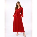 فستان نسائي بأكمام طويلة لون أحمر