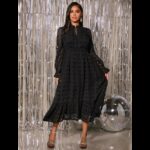 ⁦فستان ستاتي لون اسود⁩ - الصورة ⁦3⁩