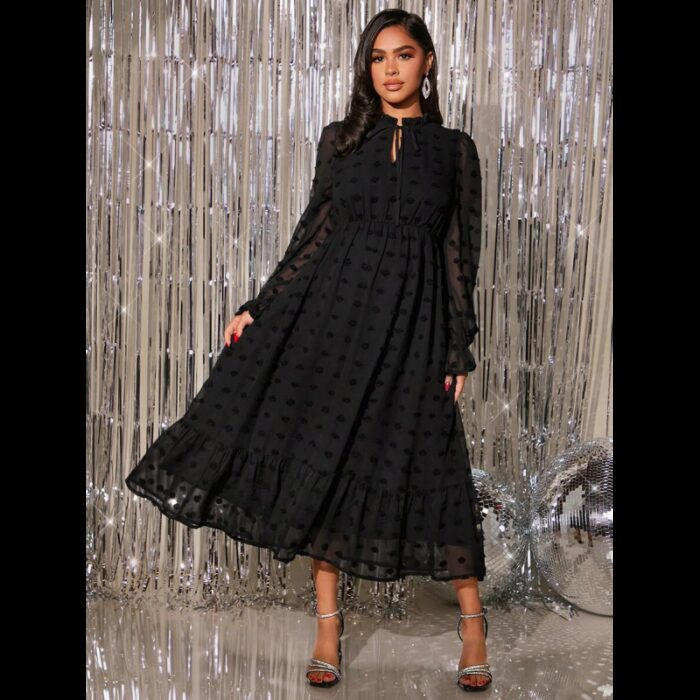 ⁦فستان ستاتي لون اسود⁩ - الصورة ⁦6⁩