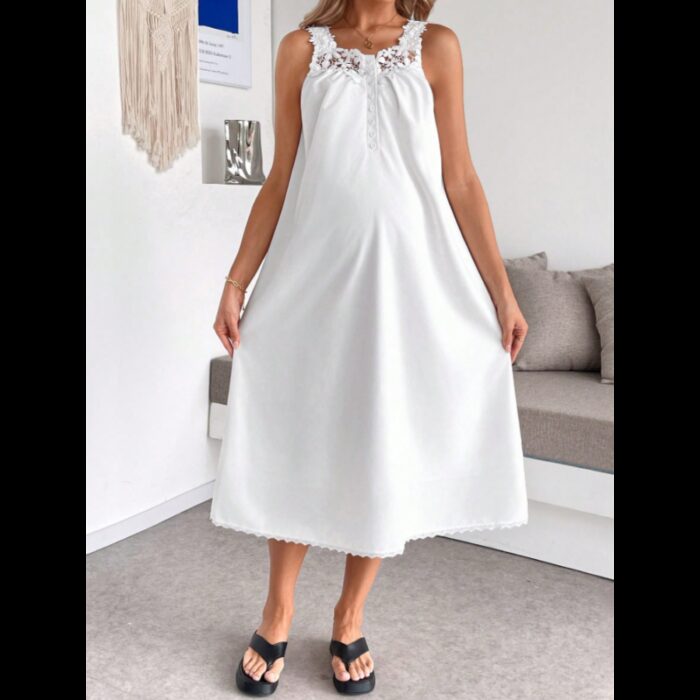 ⁦فستان ستاتي لون ابيض⁩ - الصورة ⁦2⁩