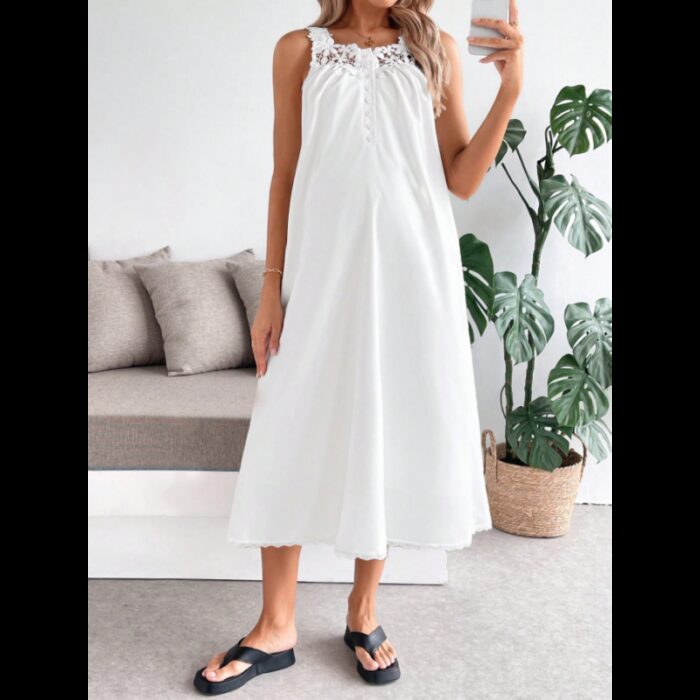 ⁦فستان ستاتي لون ابيض⁩ - الصورة ⁦5⁩