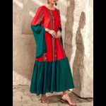 ⁦فستان بتصميم تراثي لون أحمر وأخضر⁩ - الصورة ⁦3⁩