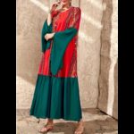 ⁦فستان بتصميم تراثي لون أحمر وأخضر⁩ - الصورة ⁦4⁩