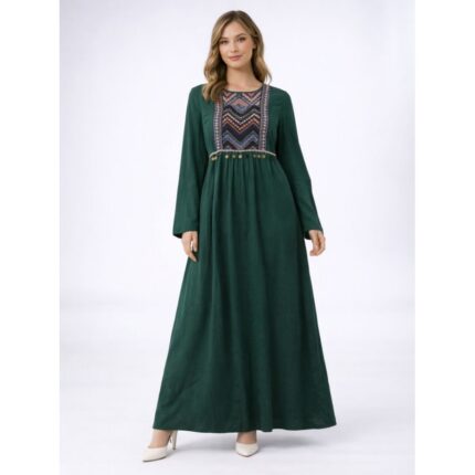 فستان مزخرف ستاتي لون اخضر