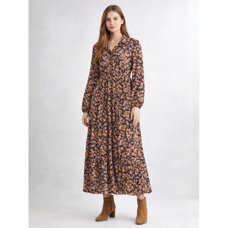 ⁦فستان ستاتي لون بيج مورد⁩ - الصورة ⁦1⁩