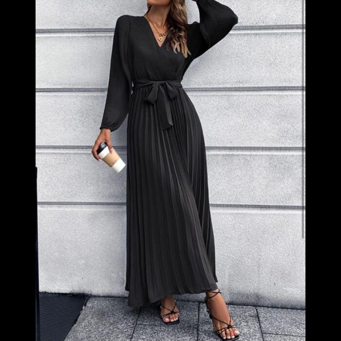 ⁦فستان ستاتي لون اسود⁩ - الصورة ⁦2⁩