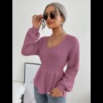 ⁦بلوزة صوف نسائي لون بنفسجي⁩ - الصورة ⁦3⁩