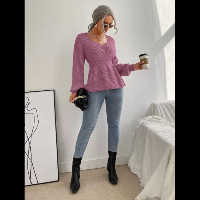 ⁦بلوزة صوف نسائي لون بنفسجي⁩ - الصورة ⁦5⁩