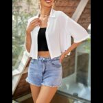 ⁦قميص ستاتي قصير لون ابيض⁩ - الصورة ⁦4⁩