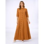 فستان بأزرار ستاتي لون بني