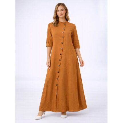 فستان بأزرار ستاتي لون بني