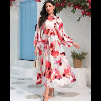 فستان مزخرف بالورد نسائي لون ابيض