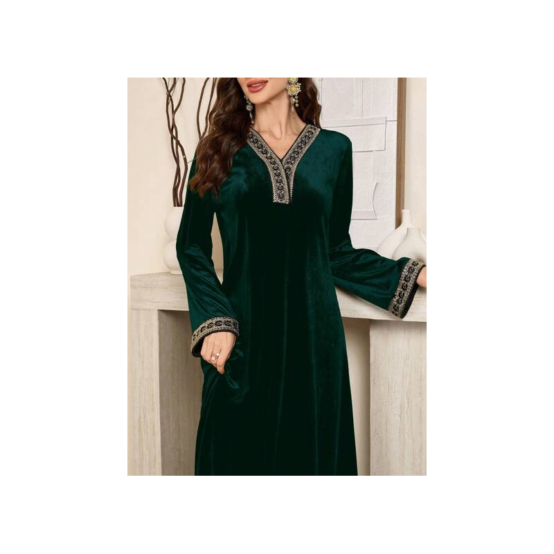 ⁦فستان مزخرف تراثي نسائي لون اخضر⁩ - الصورة ⁦1⁩