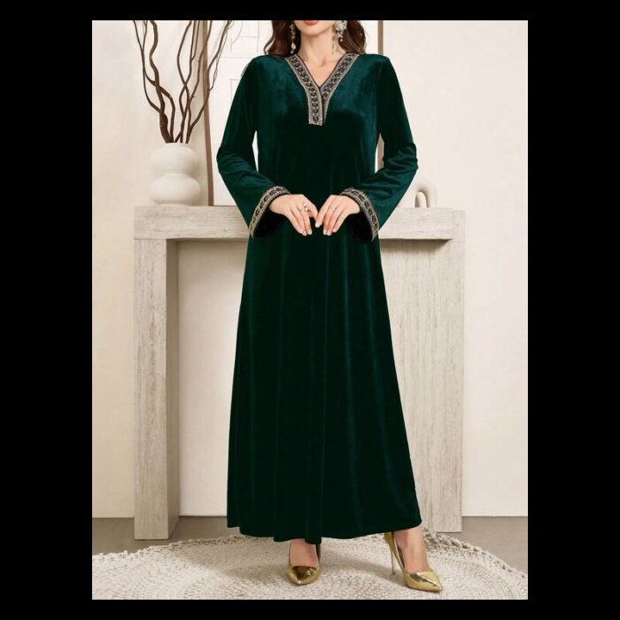 ⁦فستان مزخرف تراثي نسائي لون اخضر⁩ - الصورة ⁦3⁩